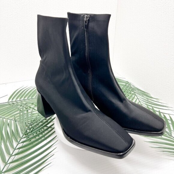 Jeffrey Campbell Geist Black Neoprene Square Toe Heeled Ankle Boots Size 7 - Picture 1 of 11